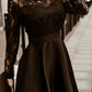 Black Long Sleeve Lace High Low Satin Prom Dress