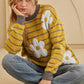 Yellow Stripe Daisy Floral Knitted Round Neck Sweater