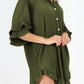 Moss Green High-low Hem Ruffle Sleeve Pleated Shirt Dress