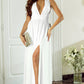 White Sleeveless Ruched High Split Cutout Back Maxi Dress