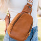 Brown Faux Leather Zipped Crossbody Chest Bag