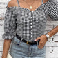 Black Sweetheart Gingham Button Down Cold Shoulder Blouse