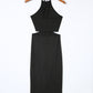 Black Cutout Twist Halter Sleeveless Pencil Midi Dress