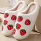 White Cute Fuzzy Strawberry Pattern Home Slippers