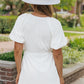 White Puff Sleeve Drawstring Shirt Dress with Pockets