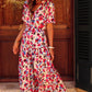 White Floral Print Short Sleeve Buttoned Split Maxi Dress