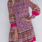 Purple Floral Smocked Puff Sleeve High Neck Mini Dress