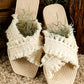 Beige Tassel Woven Crossed Straps Flat Slippers