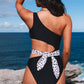 Black Asymmetric Cutout Belted One-piece Swimwear