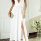 White Sleeveless Ruched High Split Cutout Back Maxi Dress