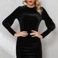 Black Velvet Puff Sleeve Ruched Bodycon Dress