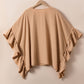 Smoke Gray Plus Size Ruffled Batwing Sleeve V Neck Blouse