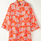 Red Floral Print Lapel Collar Loose Shirt Mini Dress