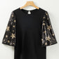 Black Star Sequin Splicing Half Sleeve Top