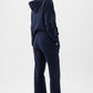 Navy Blue Solid Color Drawstring Waist Casual Straight Pants