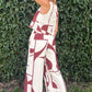 White Abstract Printed Button Back Vest and Wide Leg Pants Set