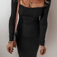 Black Long Sleeve Square Neck Maxi Bodycon Dress