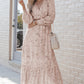 Leopard Surplice Neck Bubble Sleeve Maxi Dress with Sash