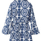 Blue Floral Print V Neck Wrapped Knot Long Sleeve Dress