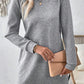 Gray Solid Color Textured Long Sleeve Shift Dress