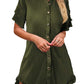 Moss Green High-low Hem Ruffle Sleeve Pleated Shirt Dress