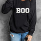 Black Chenille BOO Patched Pattern Crewneck Halloween Sweatshirt