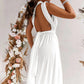 White Sleeveless Ruched High Split Cutout Back Maxi Dress