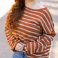 Brown Stripe Drop Shoulder Casual Sweater