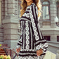 Black Boho Geometric Printed Flared Long Sleeve Mini Dress