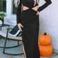 Black Ribbed Twist Cutout Long Sleeve Dress