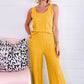 Yellow Crinkled U Neck Tank Top and Wide Leg Pants Set