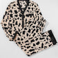 Khaki Cheetah Contrast Trim Loose Fit Two Piece Sleepwear