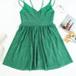 Green Double Straps Metallic Shining Skater Dress