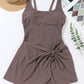 Coffee Knotted Split Skirt One Piece Swim Dress