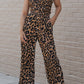 Leopard Print Halter Neck Backless Wide Leg Jumpsuit