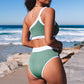 Green One Shoulder Patchwork High-waisted Bikini Set