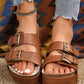 Chestnut Dual Buckle Studded Platform Sandal Slippers