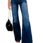 Blue Buttons Elastic Wide Waistband Back Flare Jeans