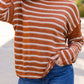 Brown Stripe Drop Shoulder Casual Sweater