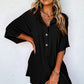 Black Half Button Collared Loose Romper