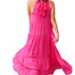 Rose Red High Frilled Neck Tiered Sleeveless Maxi Dress