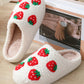 White Cute Fuzzy Strawberry Pattern Home Slippers