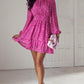 Rose Leopard Puff Sleeve Knotted High Neck Ruffle Dress