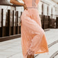 Pink V Neck High Waist Lace Maxi Dress