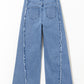 Beau Blue Vintage Stitching Raw Hem Flared Jeans