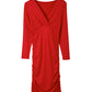 Fiery Red Long Sleeves Wrap V Neck Ruched Sheath Bodycon Dress