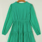 Sea Green Frilly V Neck Puff Sleeve Drawstring Shift Mini Dress