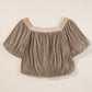 Simply Taupe Pleated Puff Sleeve Square Neck Blouse