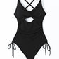 Black Ribbed Sexy Cutout Ruched Monokini