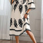 Beige Western Geometric Print 3/4 Sleeve Loose Midi Dress